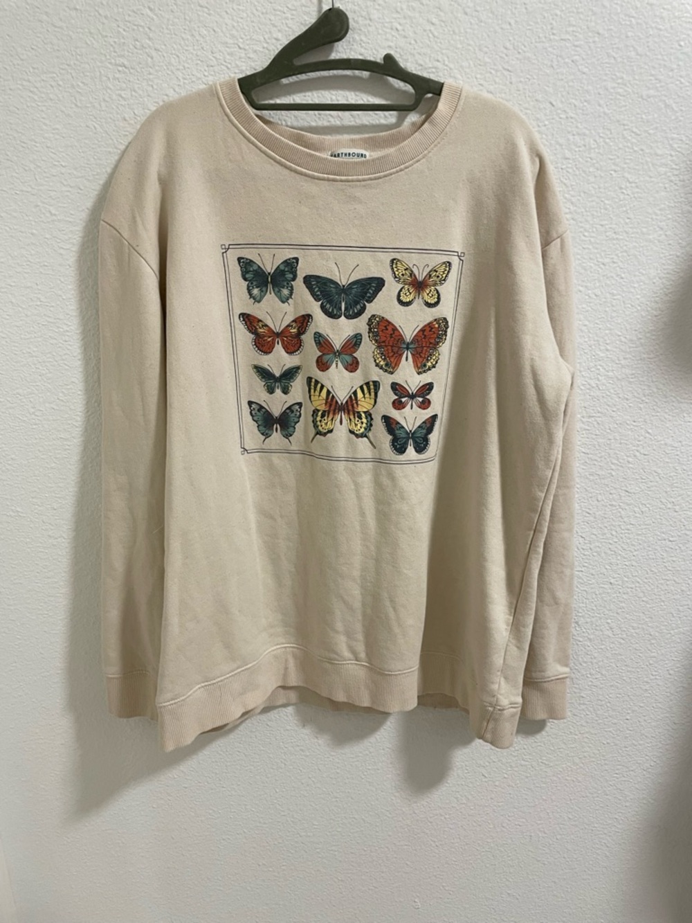 Earthbound Trading Co. Butterfly Graphic Crewneck Sweatshirt - Beige